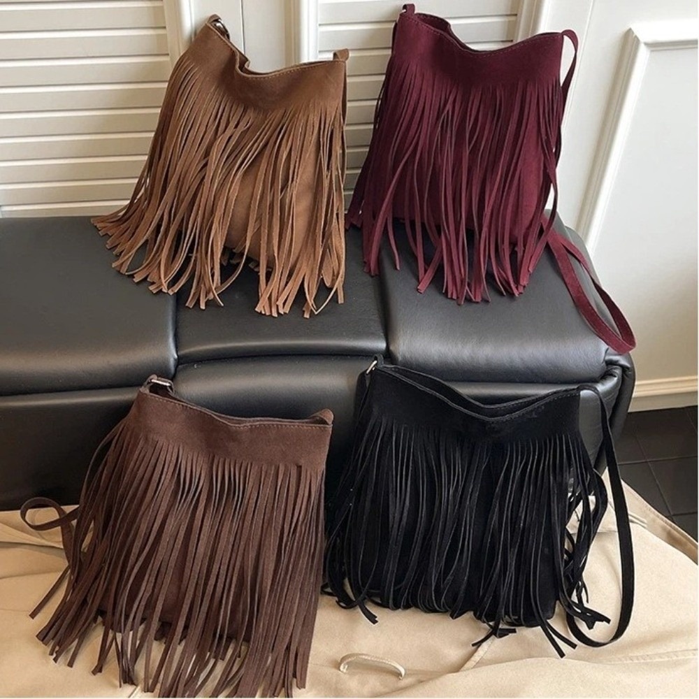Bucket Bag Suede - Модная замшевая сумка через плечо с