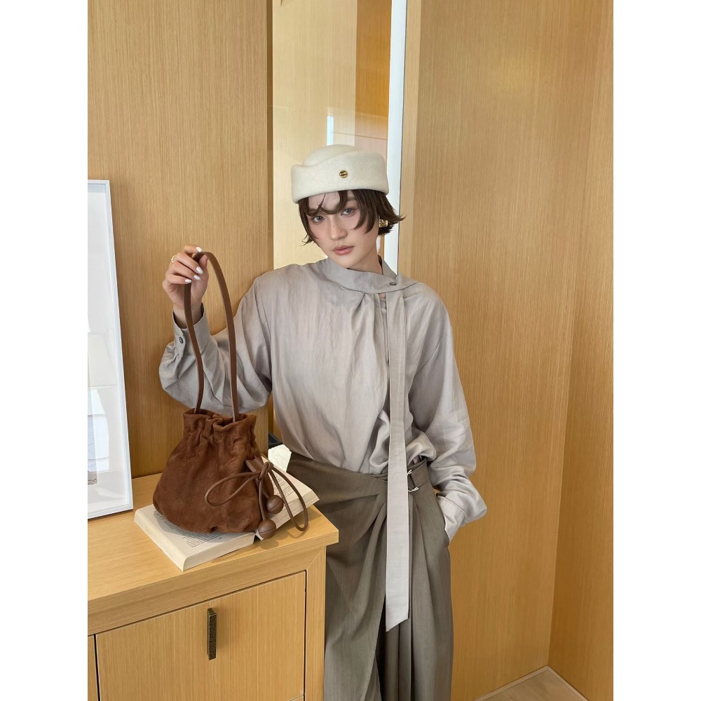 Bucket Bag Suede - Винтажная женская сумка-мессенджер из замши с